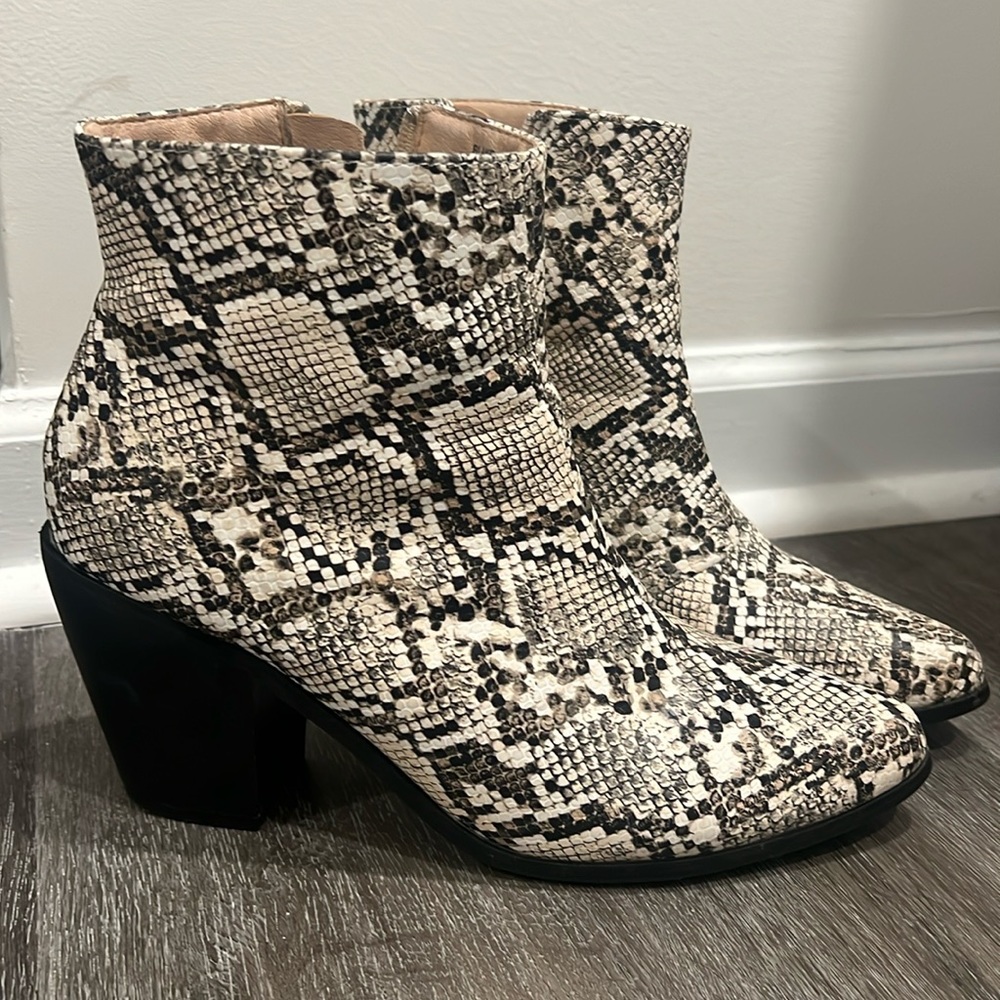 Chase + Chloe snake skin booties